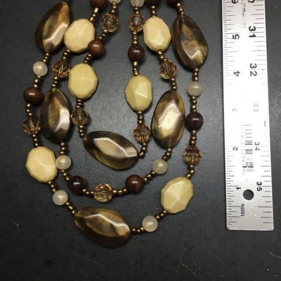 Chunky Triple Statement Necklace Copper Brown Beige Seed Beads Retro BoHo - Picture 6 of 7